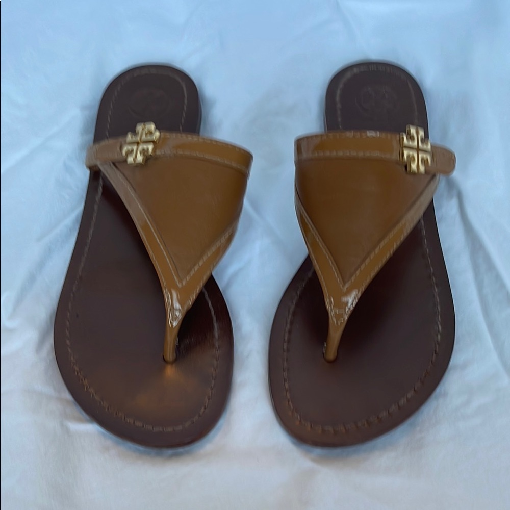 Tory Burch Brown Sandals with Metallic Accent